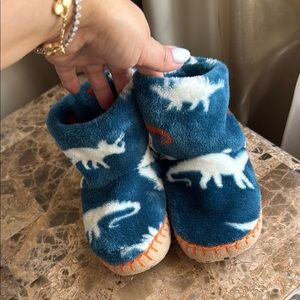 Hatley Blue and White Dinosaur Slippers